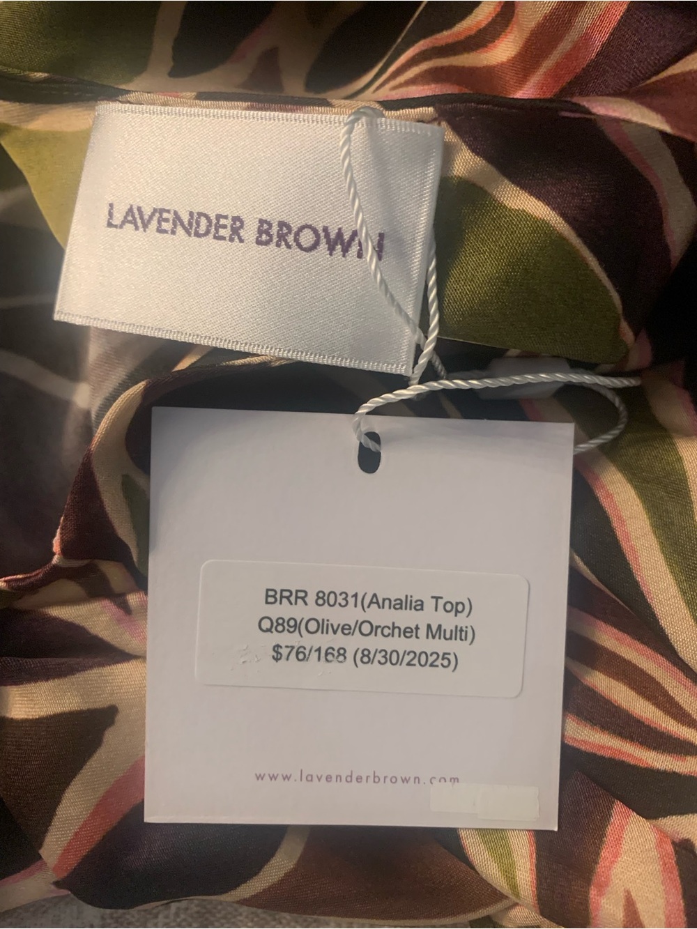 Lavender Brown Multicolor Leaf-Print Cowl Neck Camisole. A1 - Picture 2 of 11